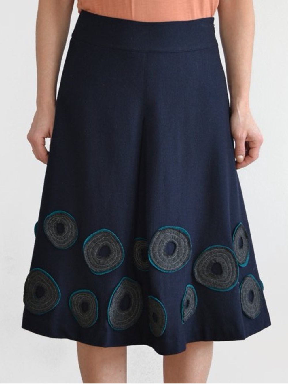 Boden Navy Brushed Felt Wool Circle A Line Knee Winter Skirt Size 10 Twee 2010s